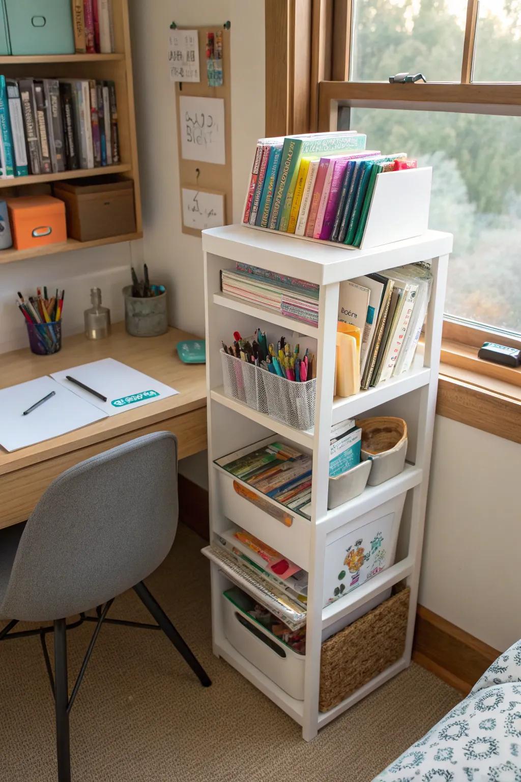 Multi-tier organizers amplify storage in small spaces.