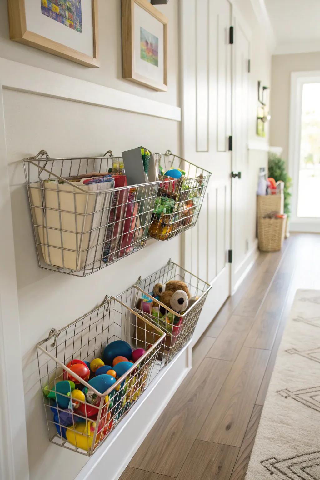 Wall-set baskets for storage that works well.