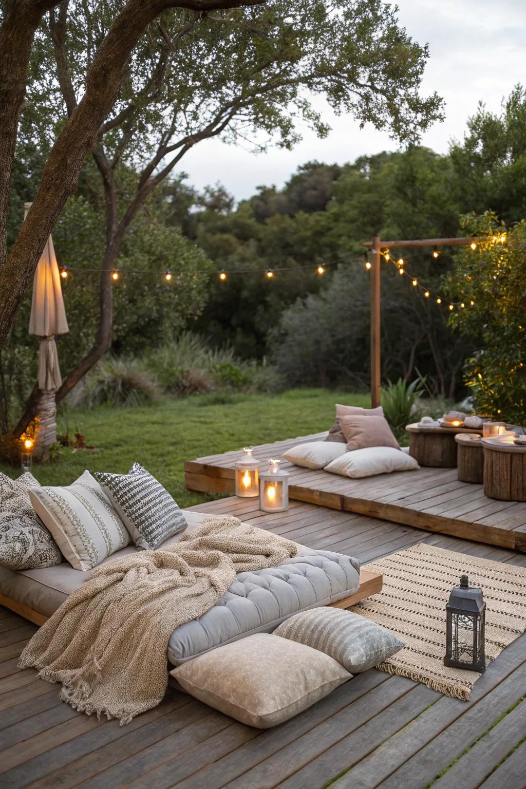 Snug seating along with pillows and also blankets encourages attendees to relax.