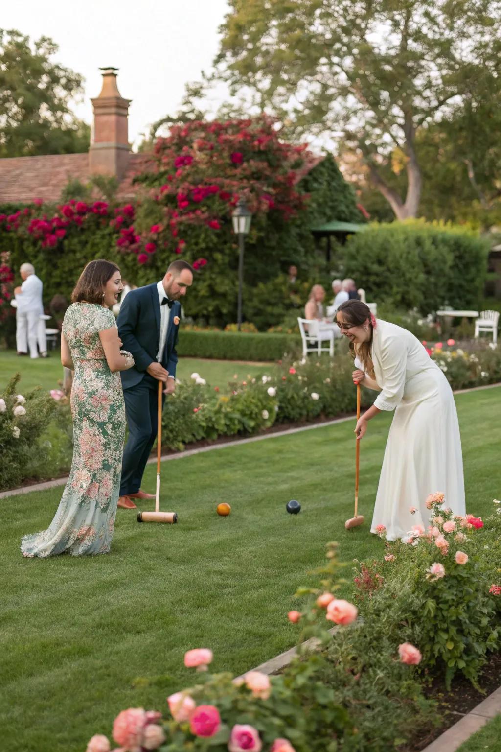 Lawn pastimes contribute lighthearted amusement to garden gatherings.