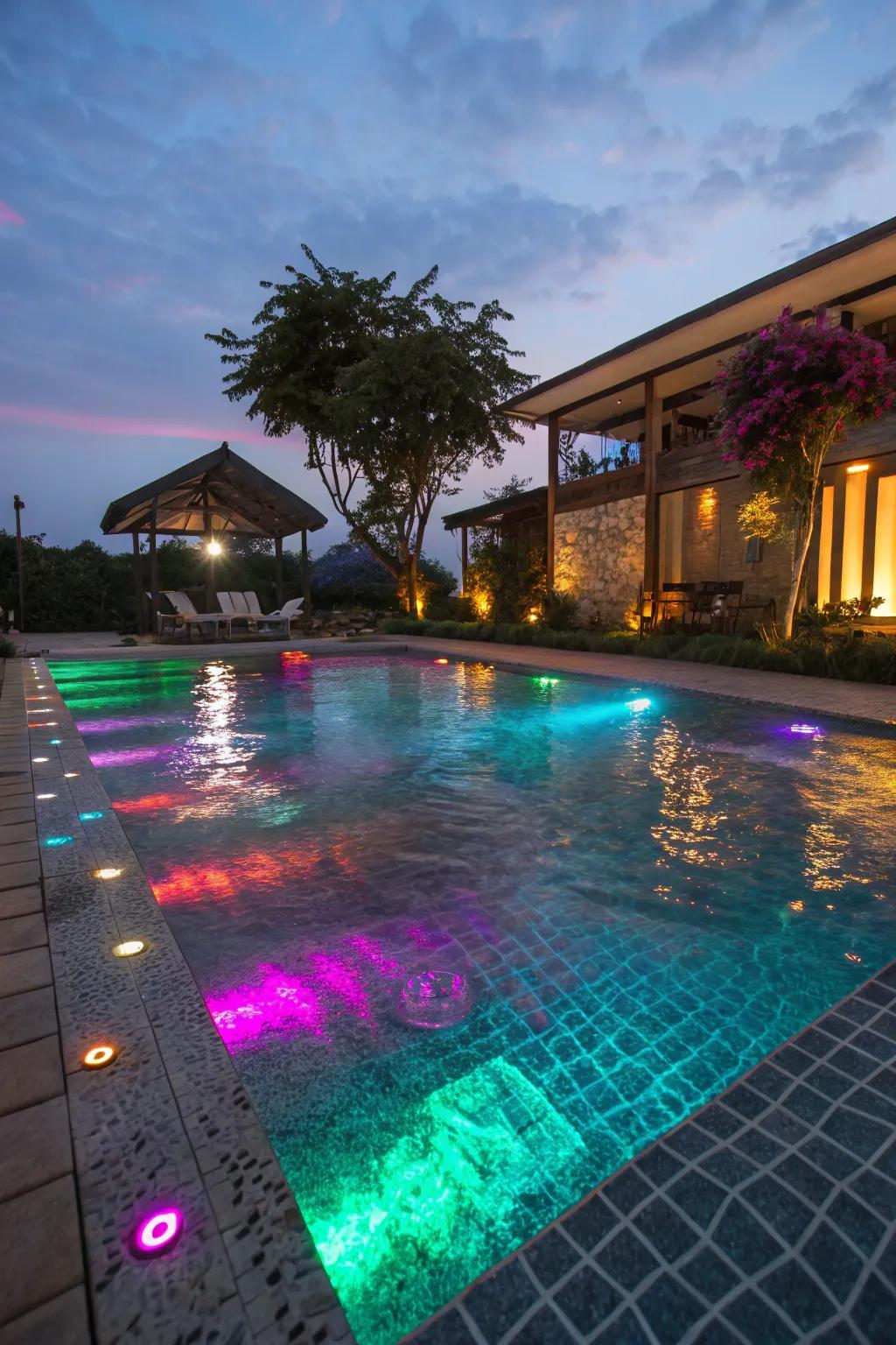 Vibrant solar submersible lights introduce a touch of magic to your pool's embrace.