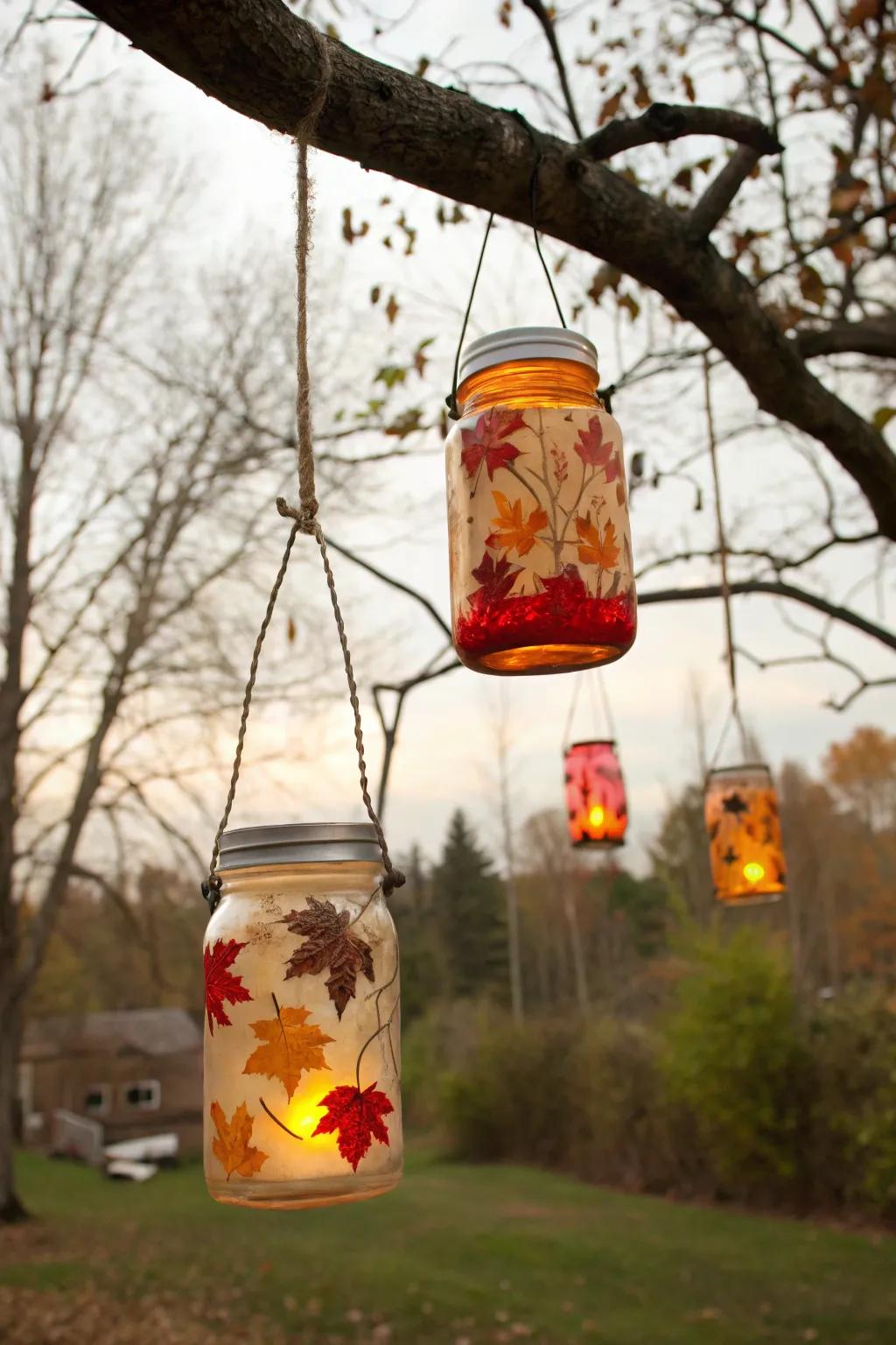 Handcrafted canning jar candle displays impart a warm radiance to your open-air space.