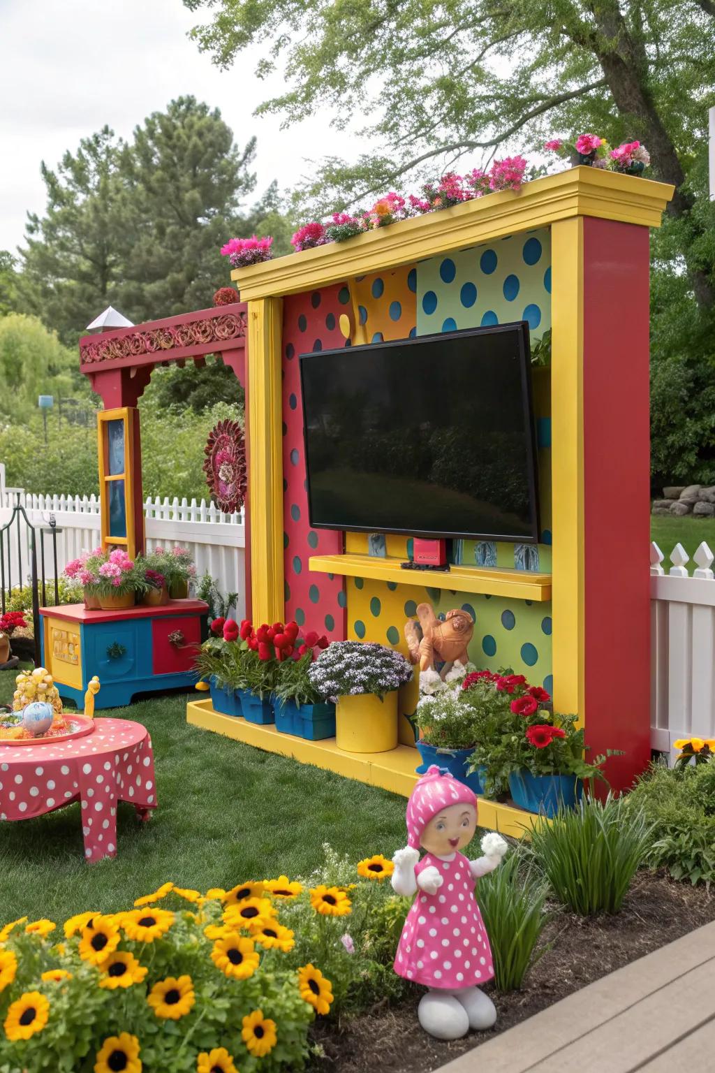 Inject color with a vibrant TV enclosure in your garden.