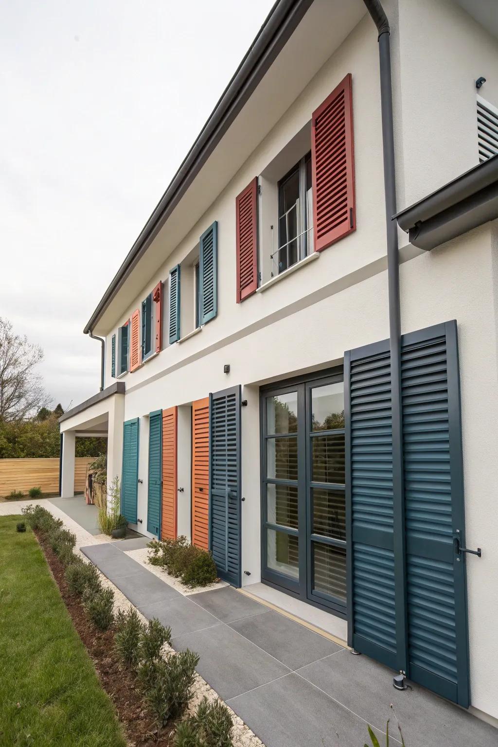 Modern home featuring dynamic two-toned blinds.
