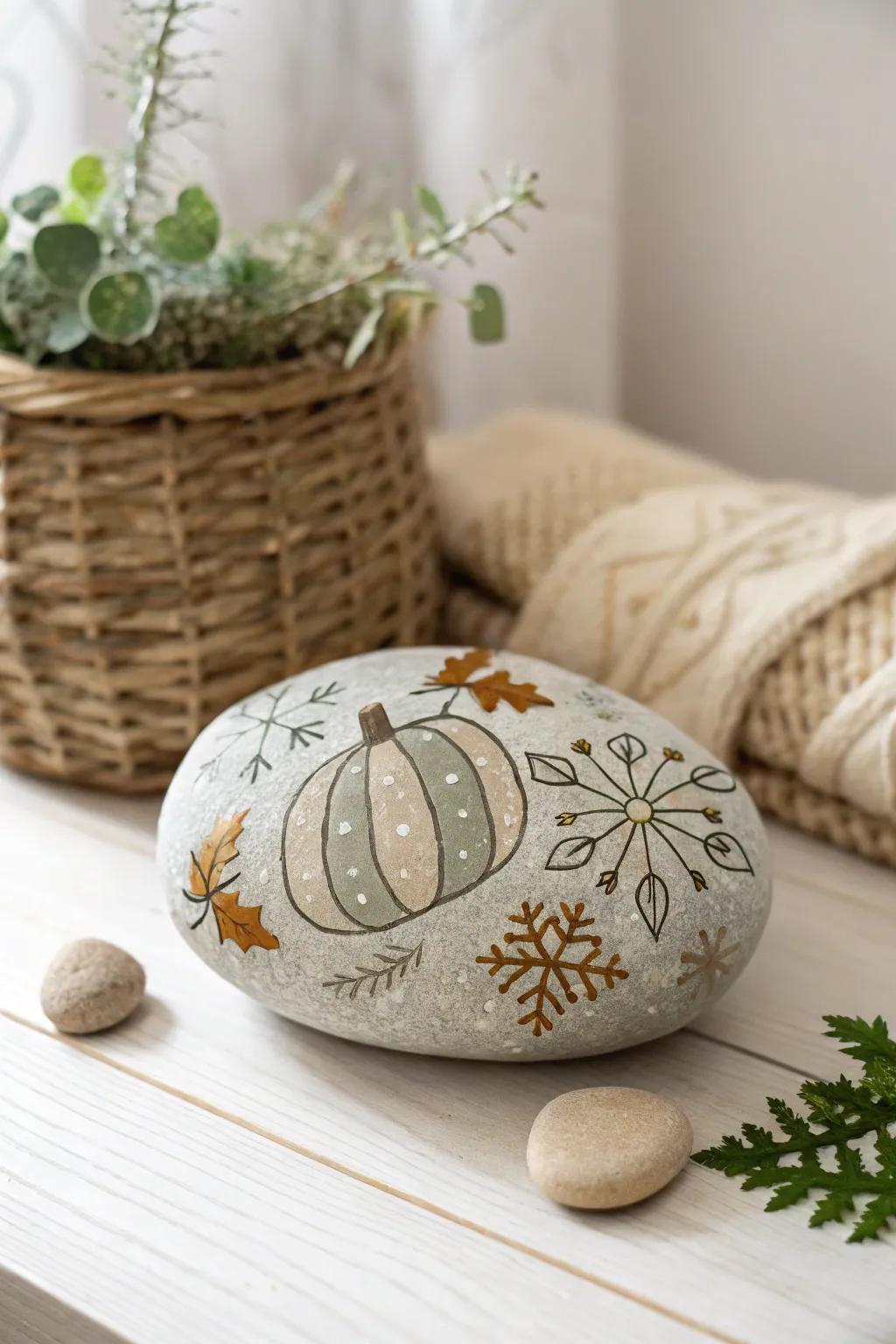 Celebrate the season with minimalist painted rock art that adds a touch of festive elegance to any space.