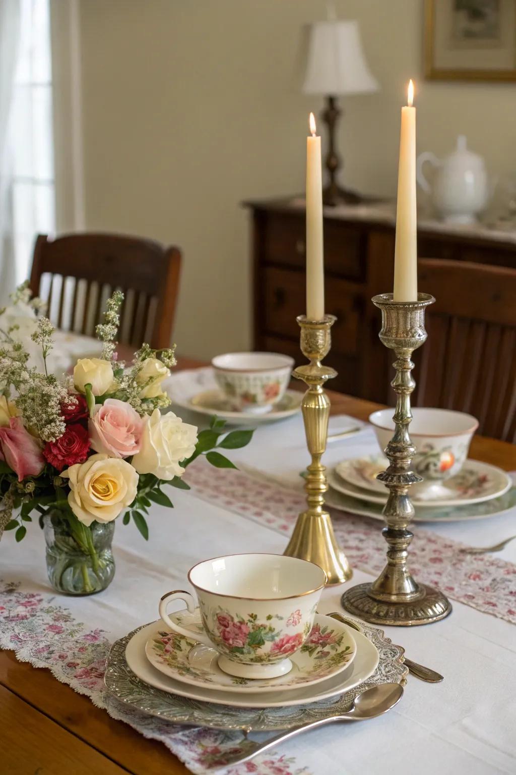 A vintage centerpiece showcasing elegant antique elements.