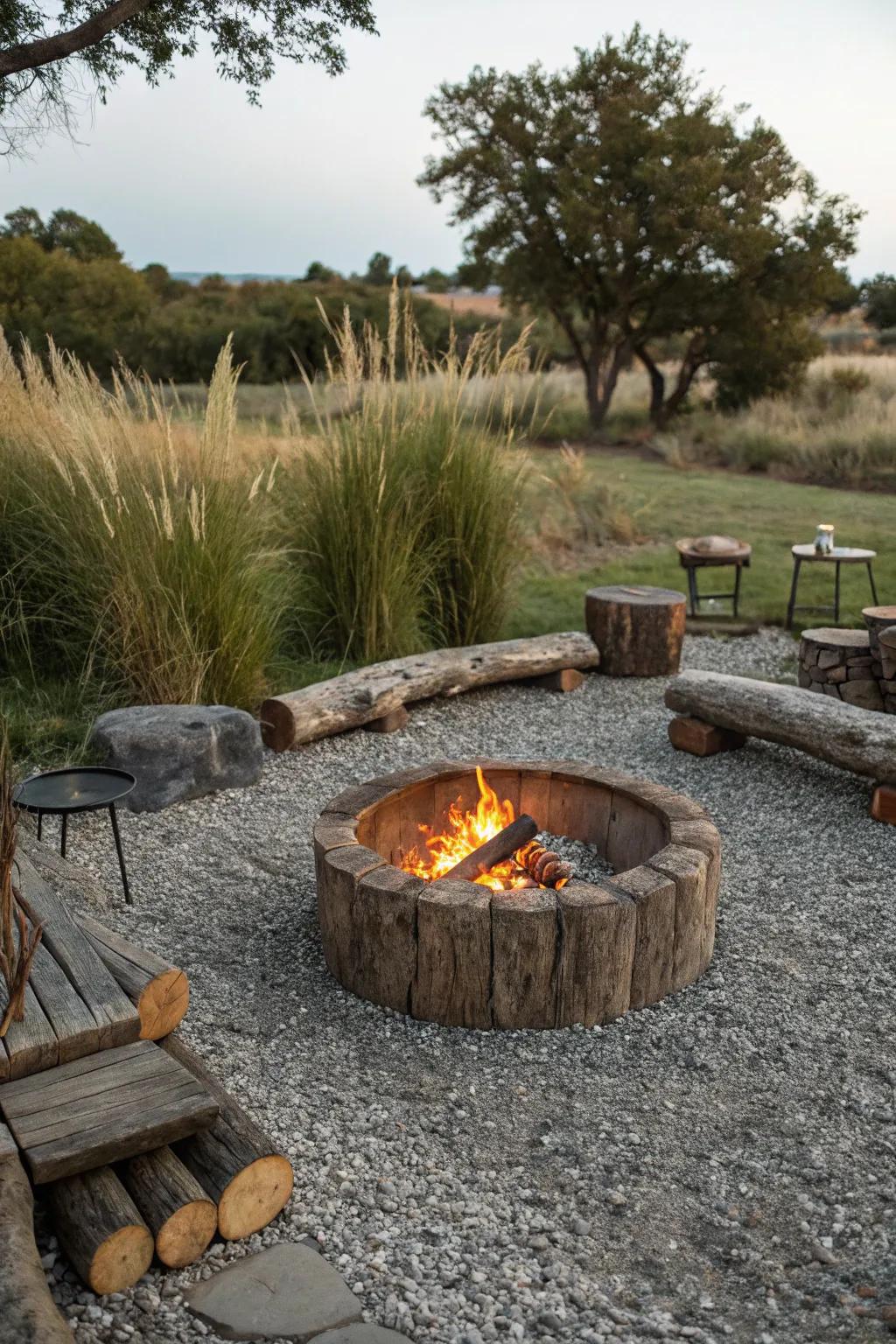 Gravel is an easygoing and useful ground cover near your firepit.