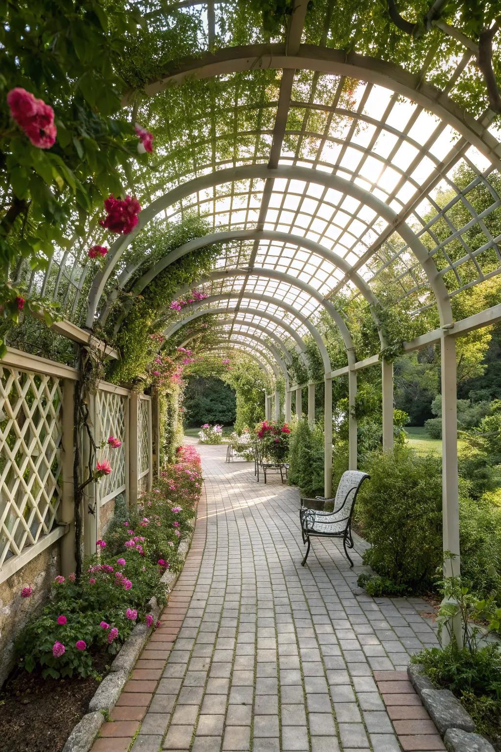 A playful openwork pathway contributes storybook allure to your garden trail.
