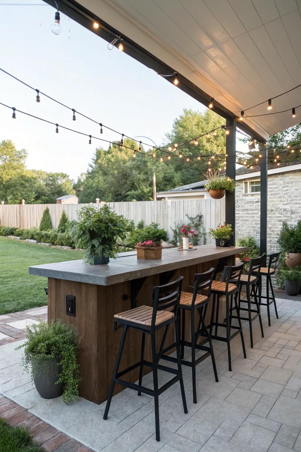 An open-air beverage station is ideal for hosting guests on your patio.