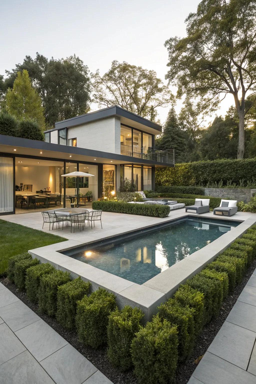 Realize a modern look using symmetrical pool compositions.