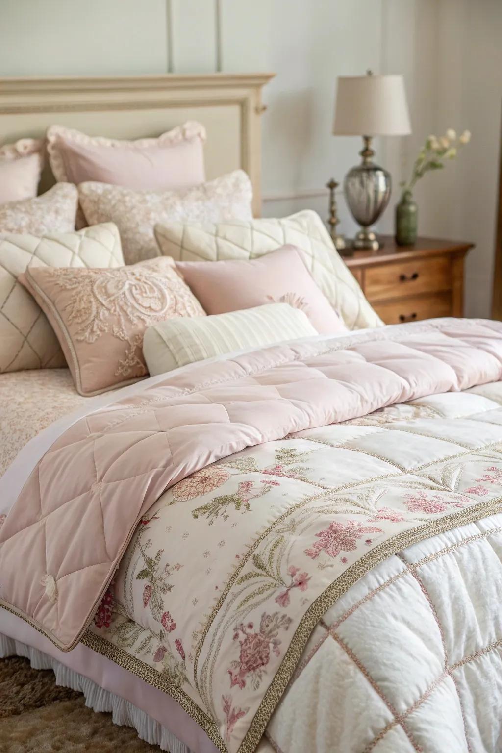A bed dressed with bedding comfort that enhances relaxation and rest.