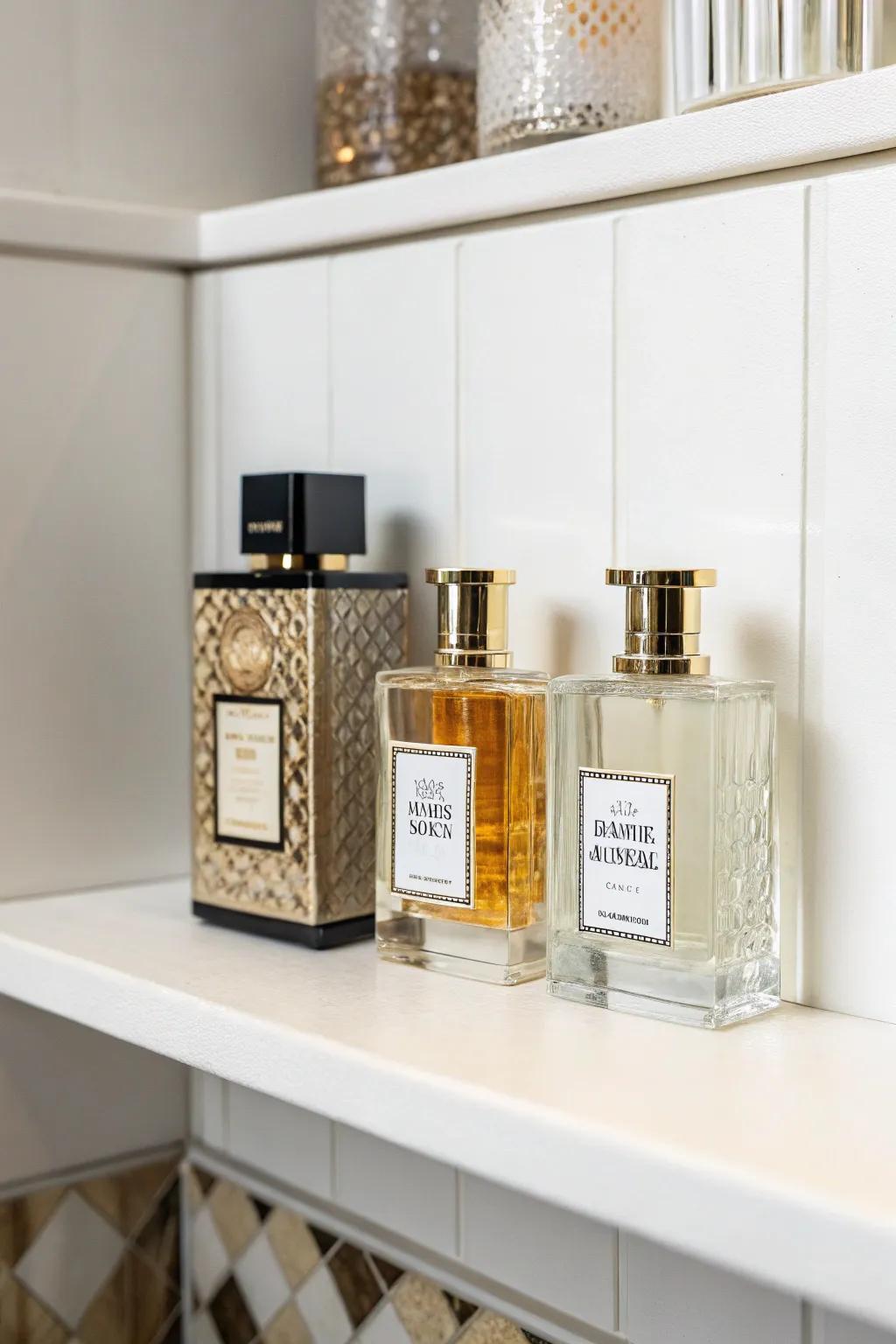 A simplified staging emphasizes the beauty of each fragrance bottle.