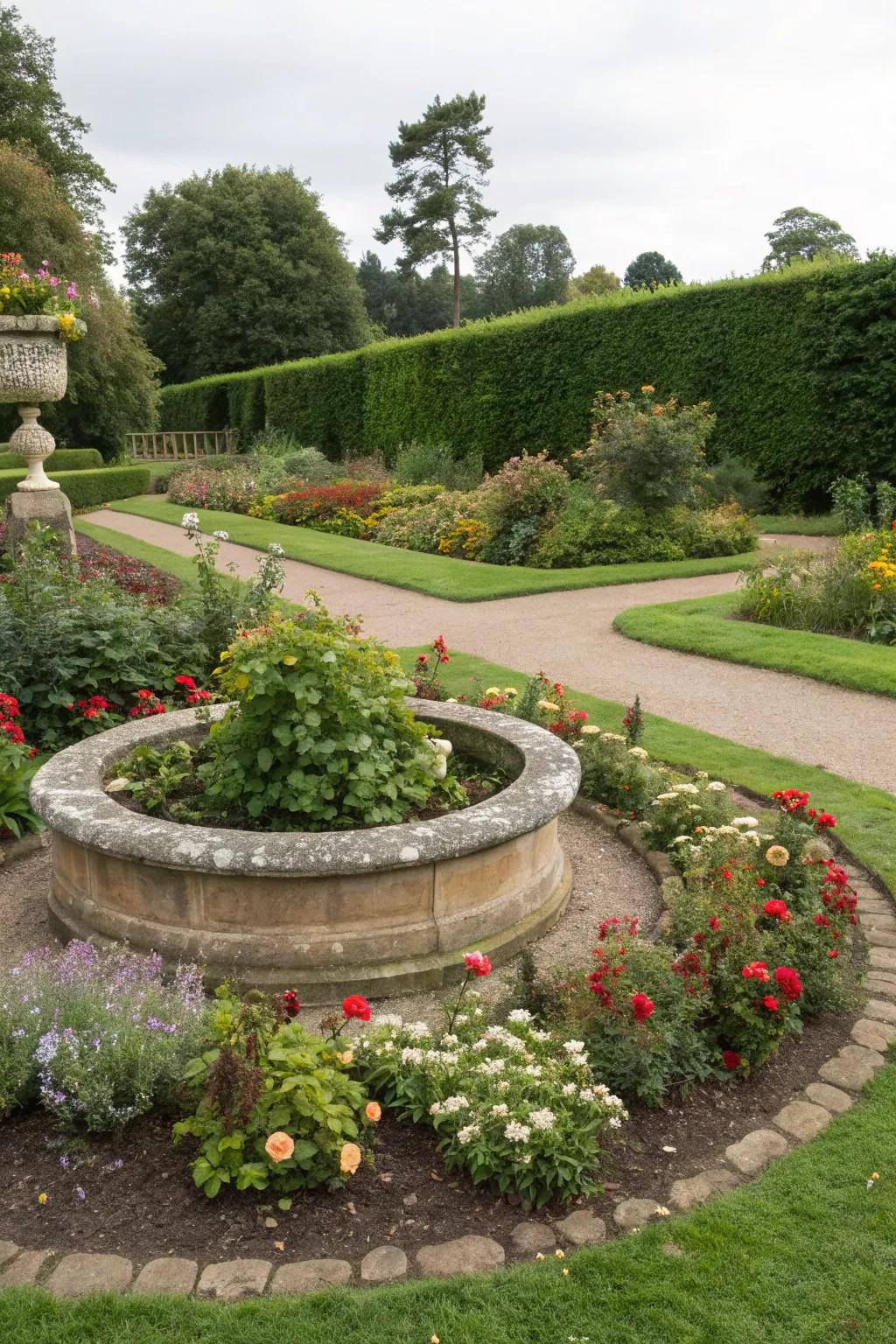 Create a stunning focal point with a circular raised flower bed.
