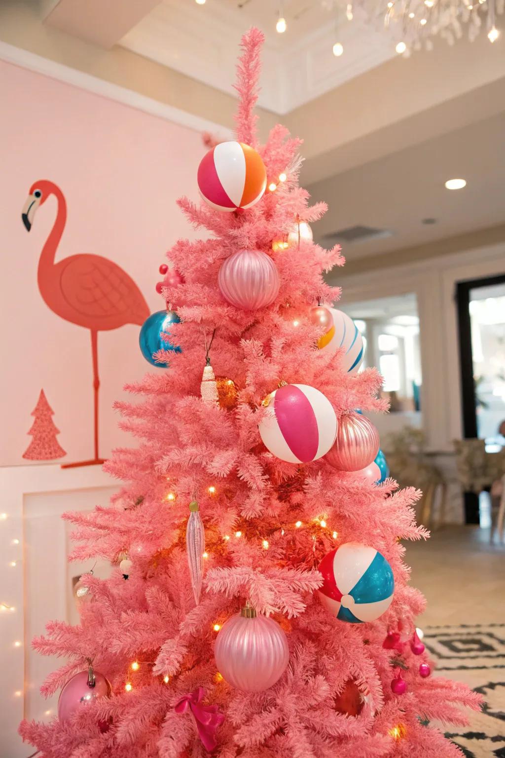 Uncommon ornaments make this rose fir delightfully quirky.