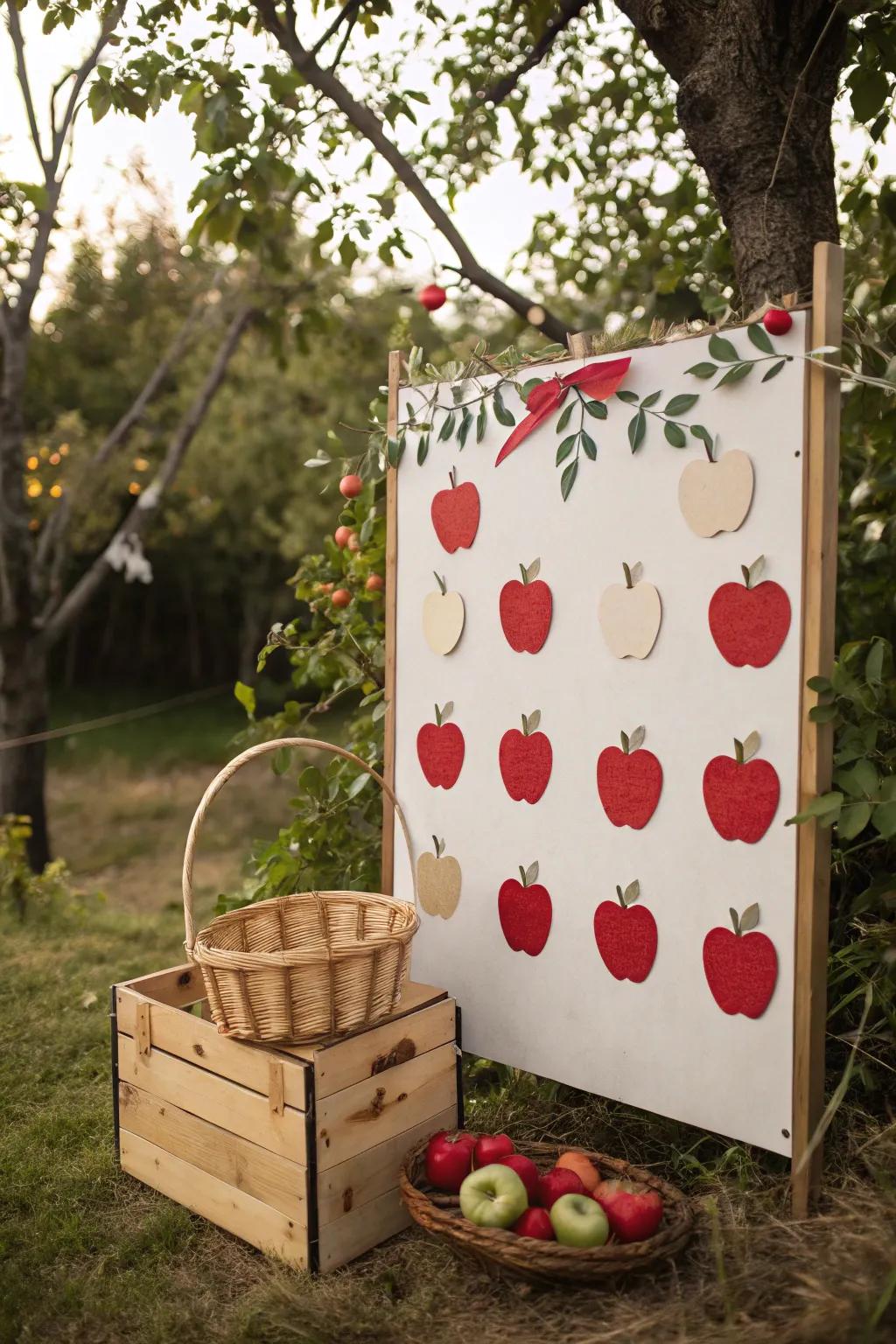 An apple orchard-themed bulletin board celebrating fall's sweet harvest.