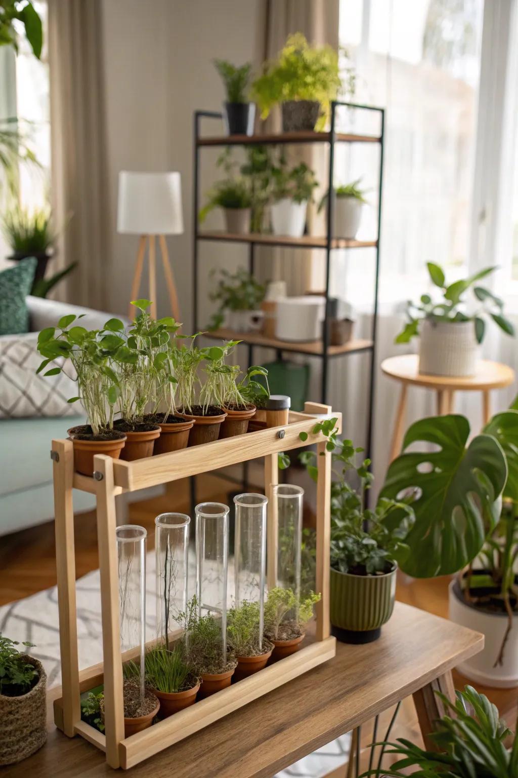 A propagation station shelf blending science and style.