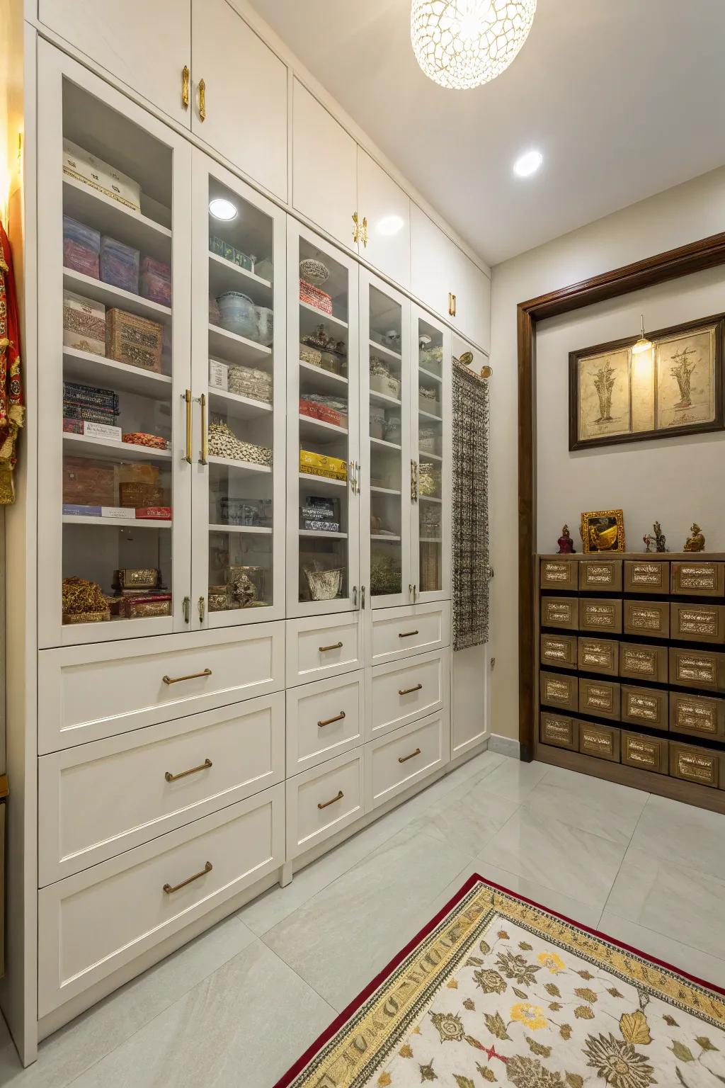 Intelligent storage solutions for a clutter-free pooja space.