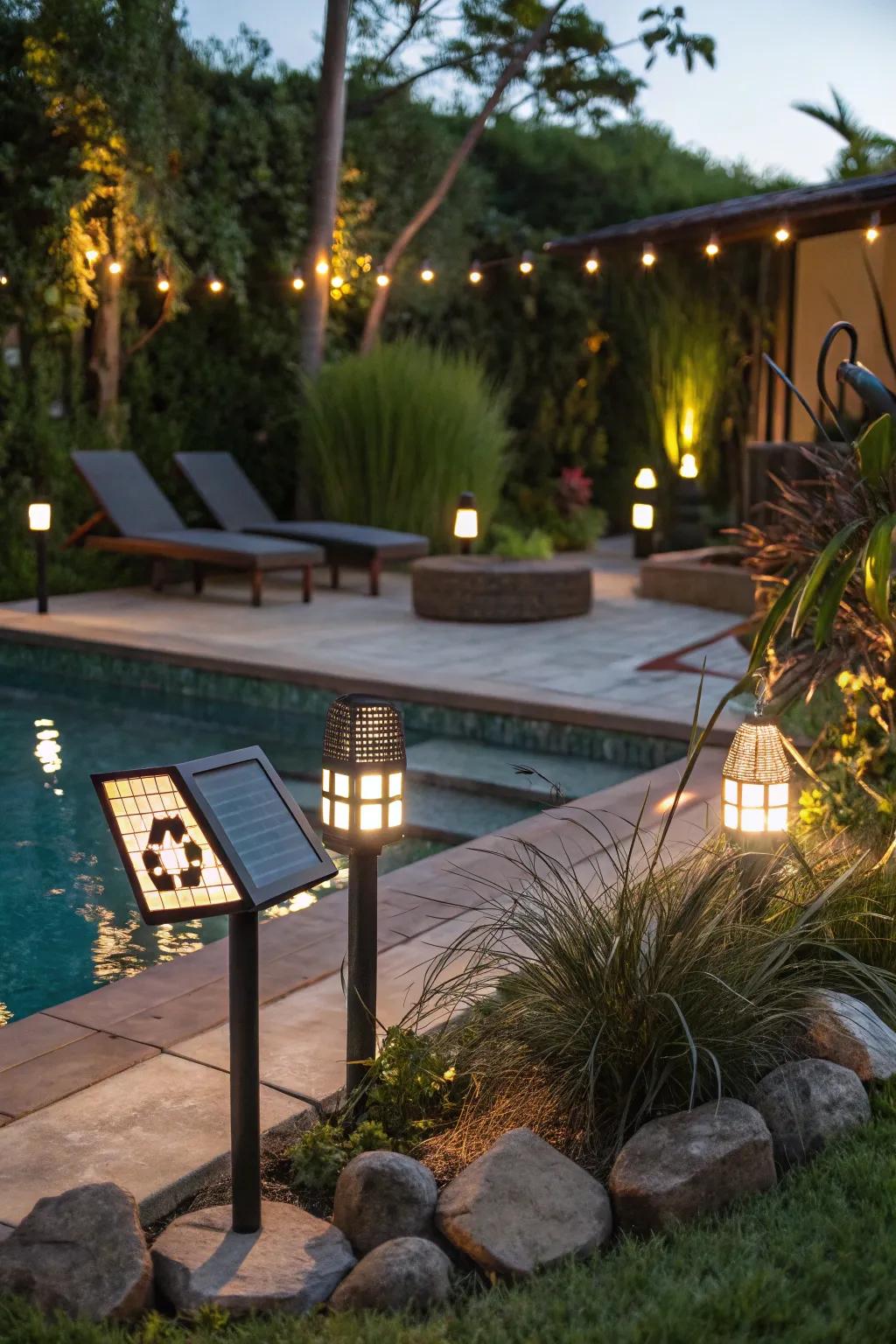 Go green with solar lamps that cast a gentle shimmer on your evenings.