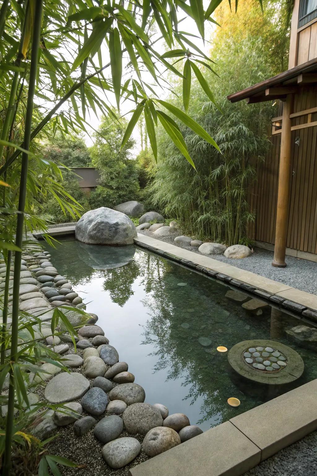 A pool pond displaying a calming Zen theme.