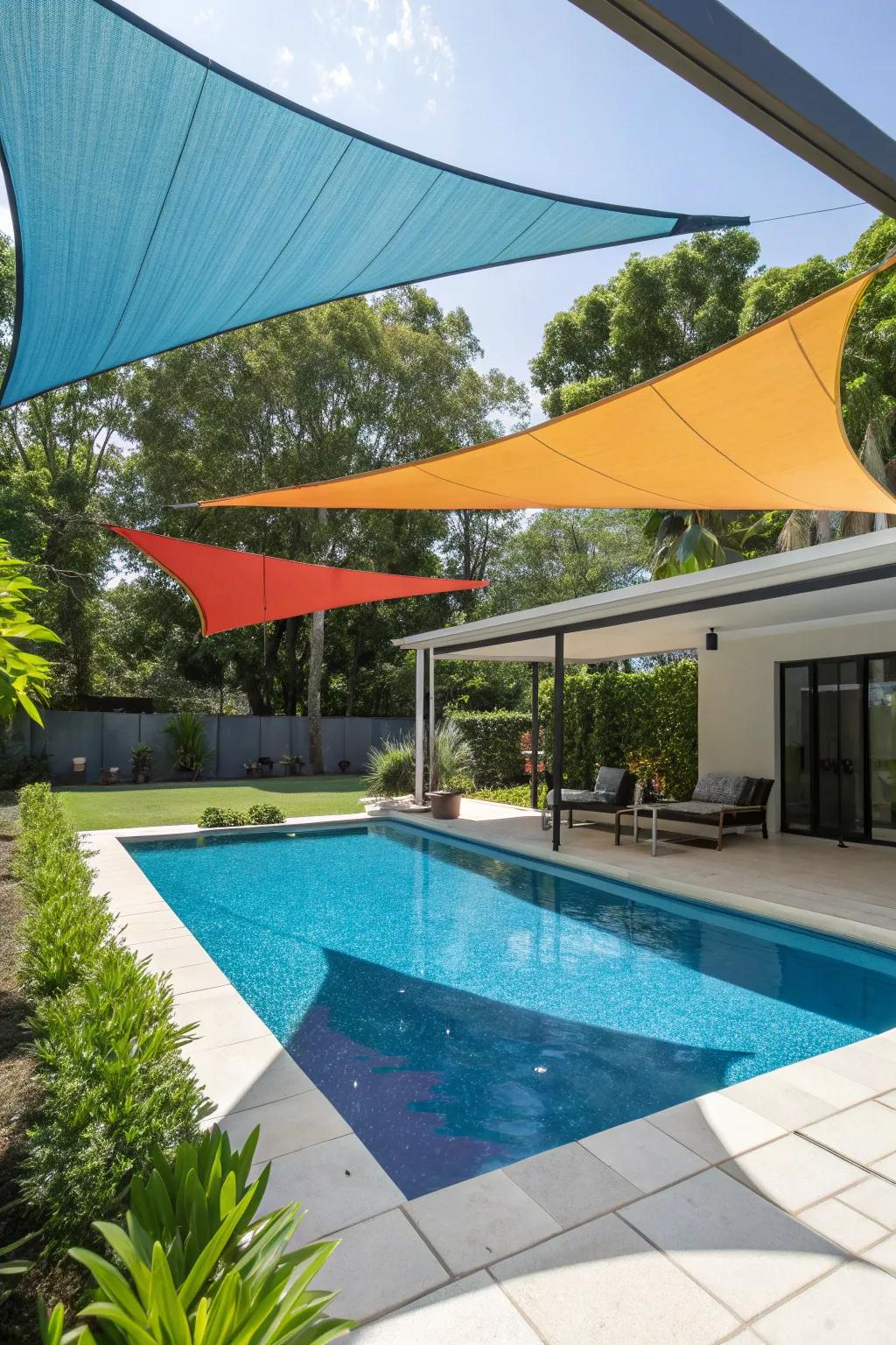 Sun canvases add modern flair and privacy.