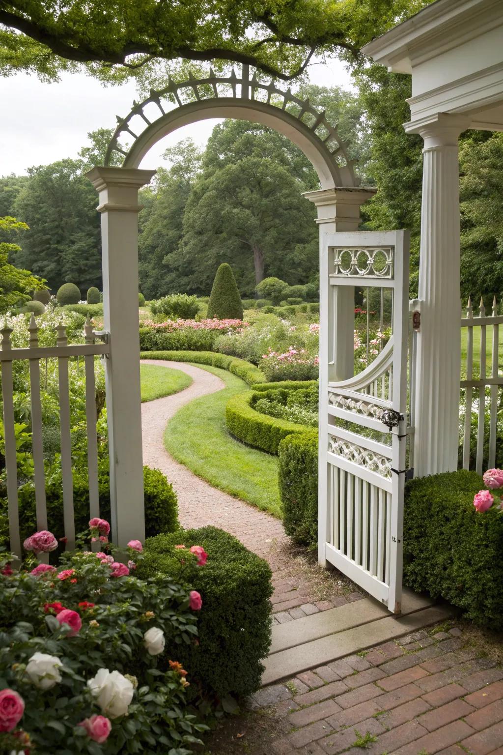 Curved tops add elegance and sophistication to porch gates.
