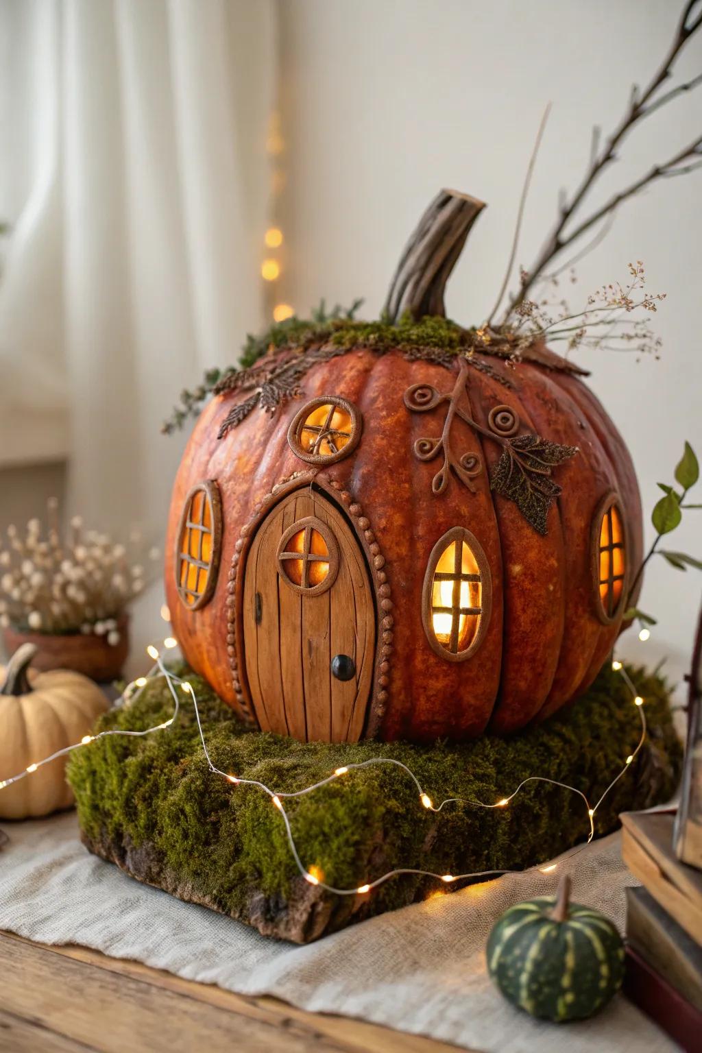 Transform your autumn decor with a touch of fairy magic using an heirloom pumpkin fairy house.