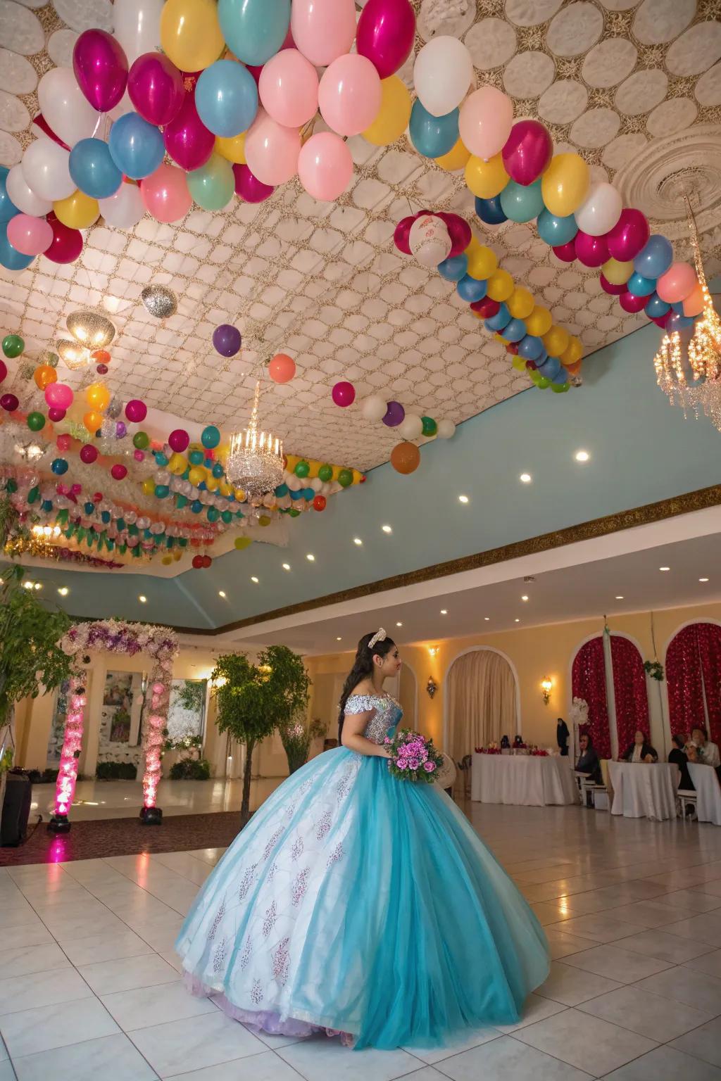A soaring balloon canopy transforms the space.