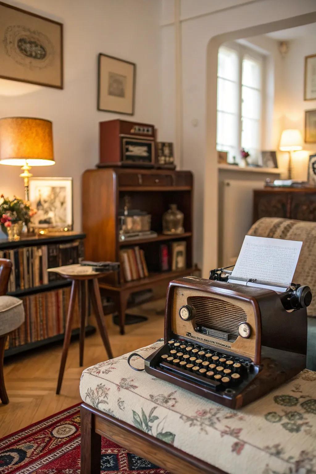 Vintage-inspired touches add nostalgia to the room.