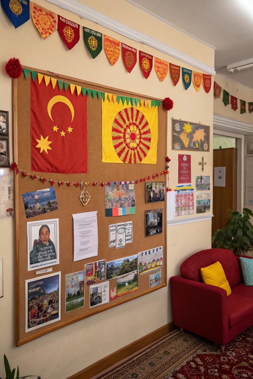 This inclusive board celebrates cultural diversity through a variety of symbols.