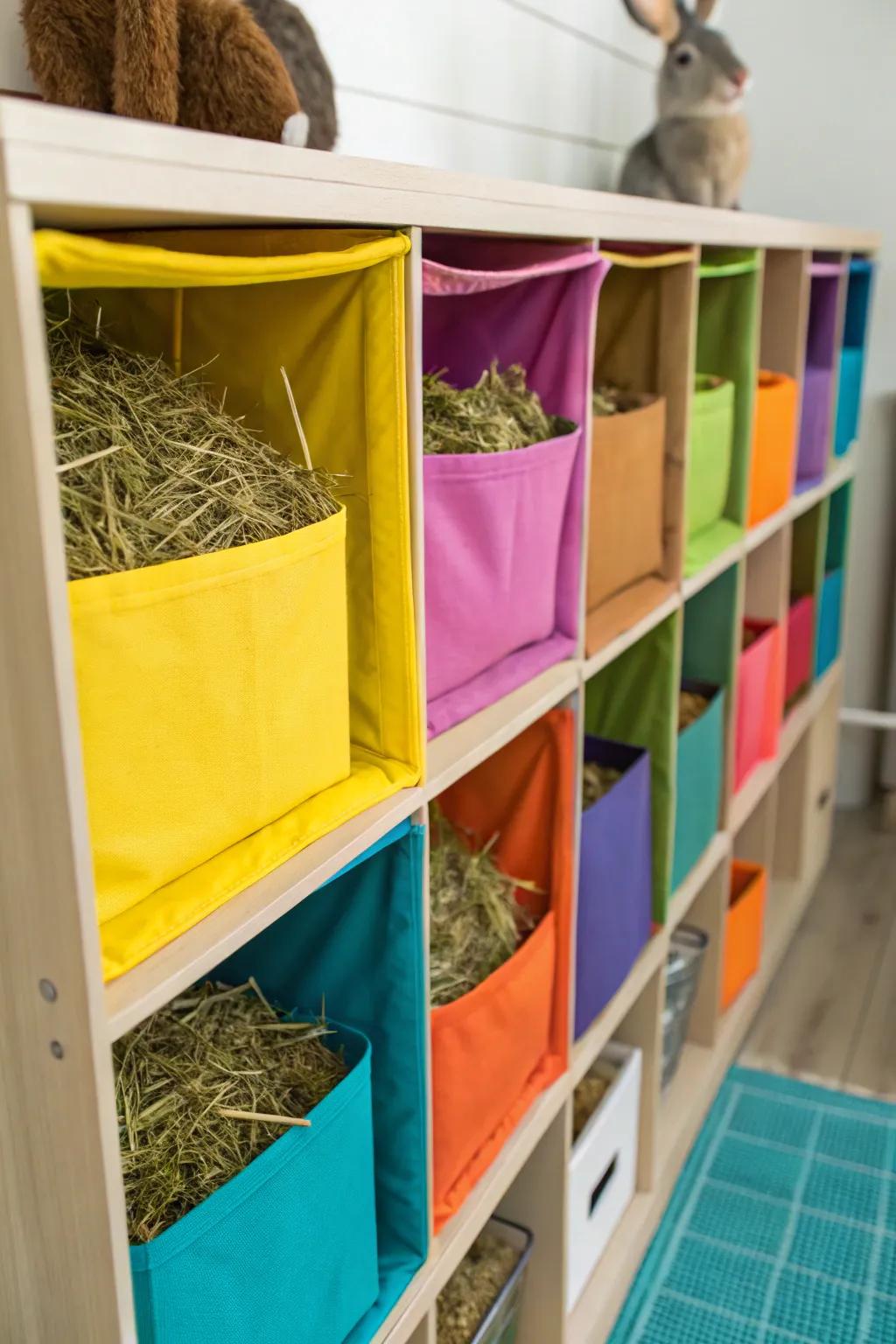 Fabric cubes combine practicality with style for hay storage.