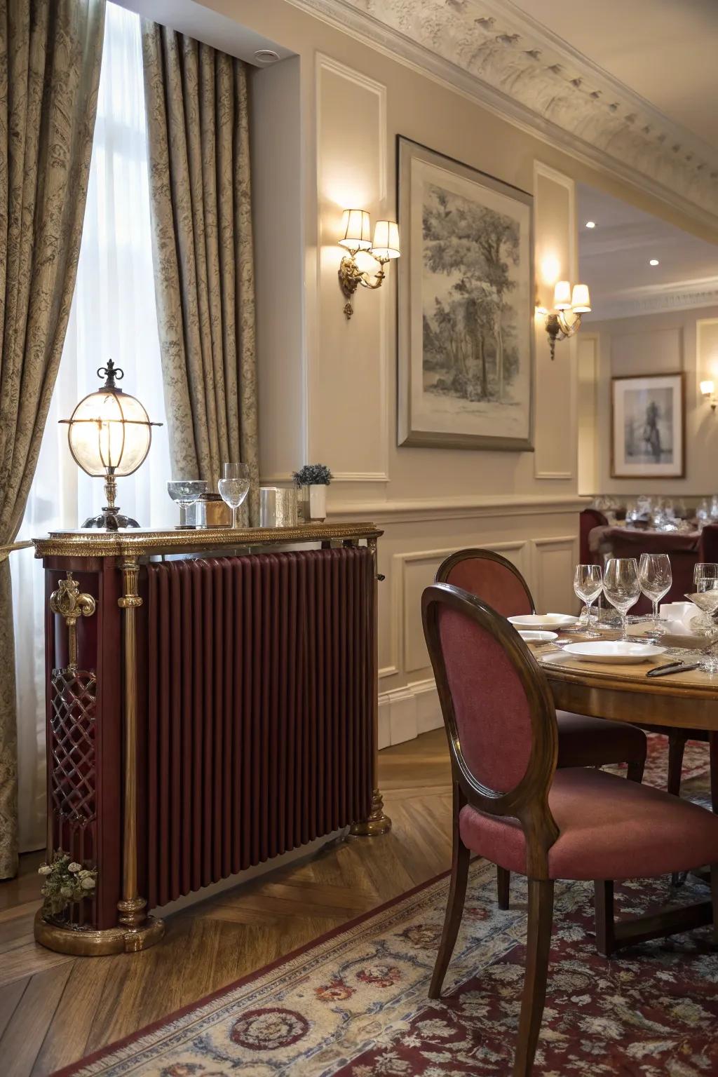 Opulent merlot radiators inject deluxe depth.