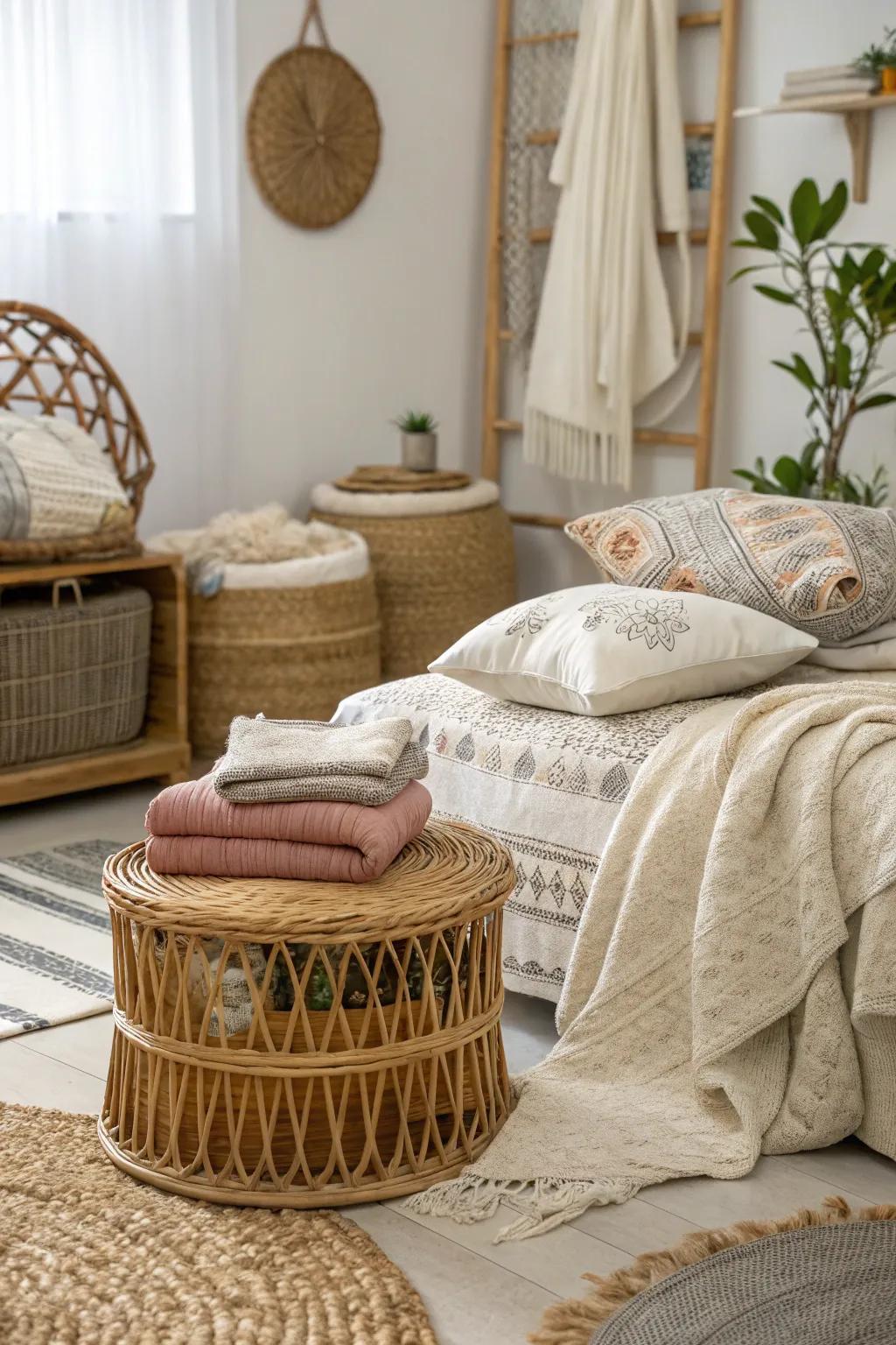Layer textures for a visually appealing and cozy bedroom.