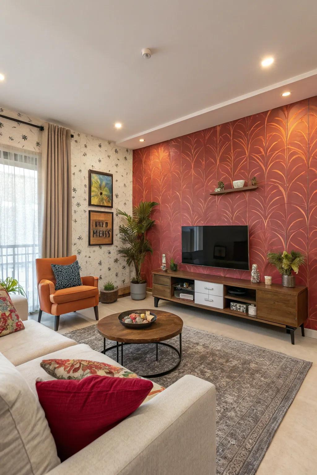 Striking walls serve as captivating visual magnets.