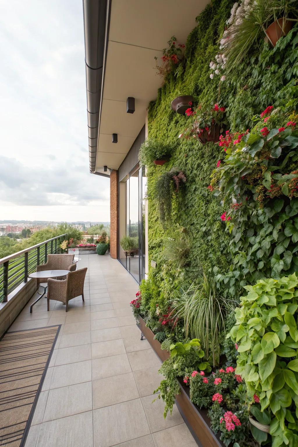 A vertical garden wall adds life and seclusion.