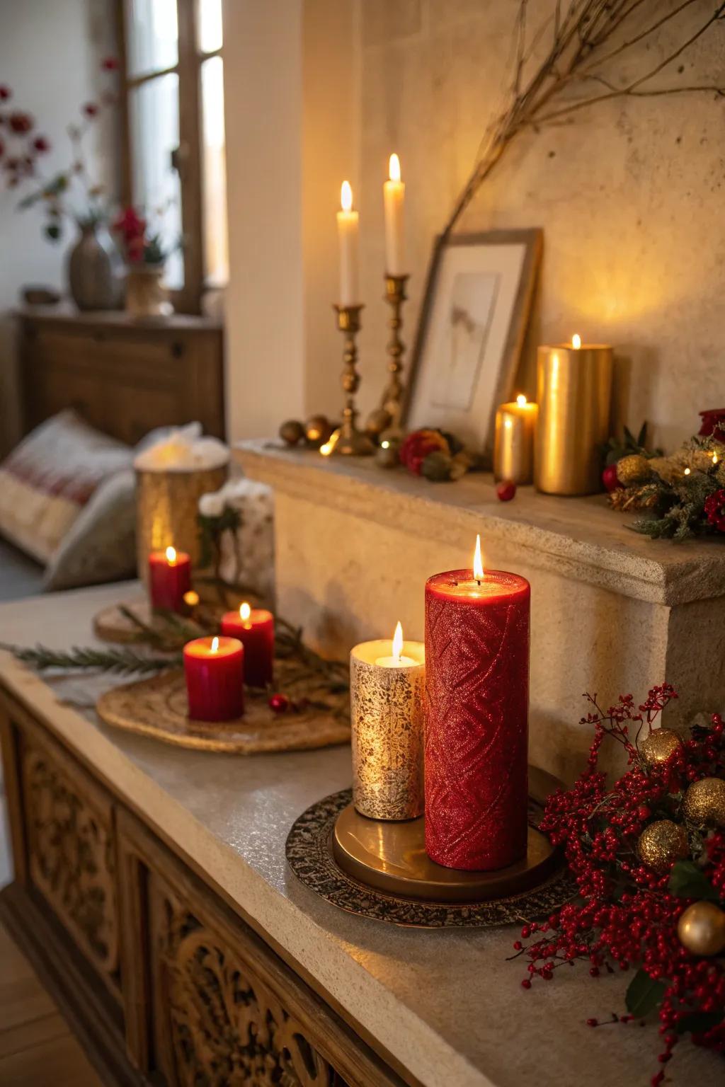 Ambient light through candles brings warmth and intimacy to the gathering.
