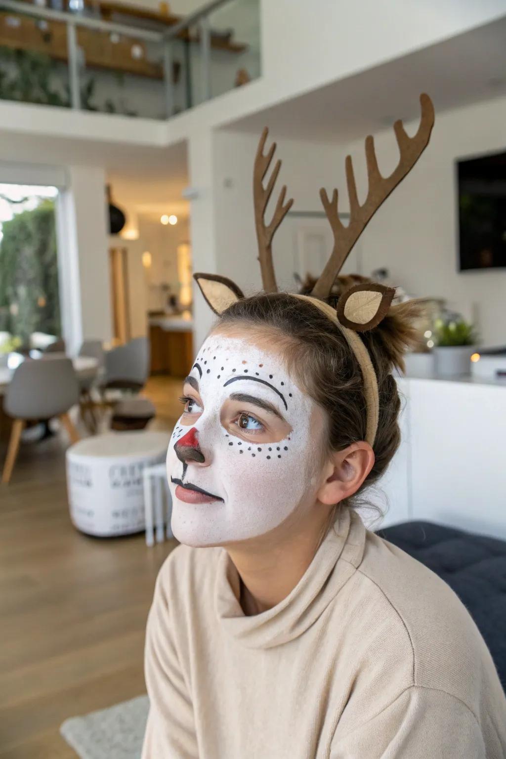 Minimalist designs offer a chic, modern twist on reindeer face paint.