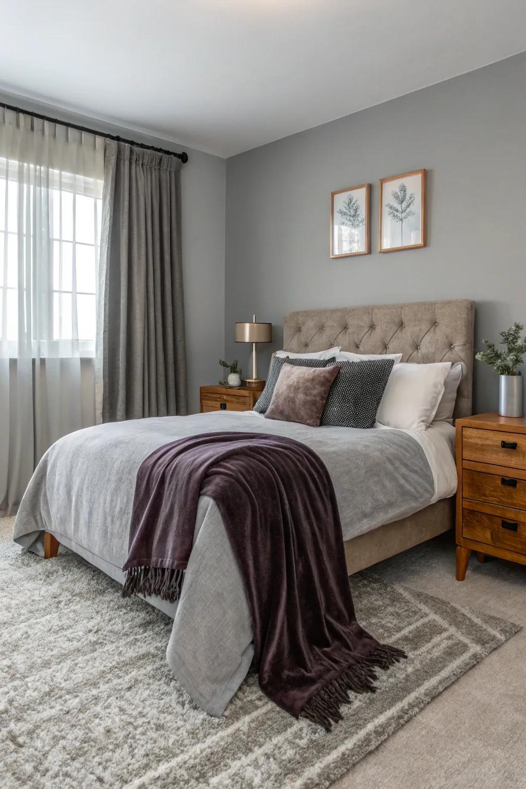 Mixed textures bring depth and interest to a repose gray bedroom.