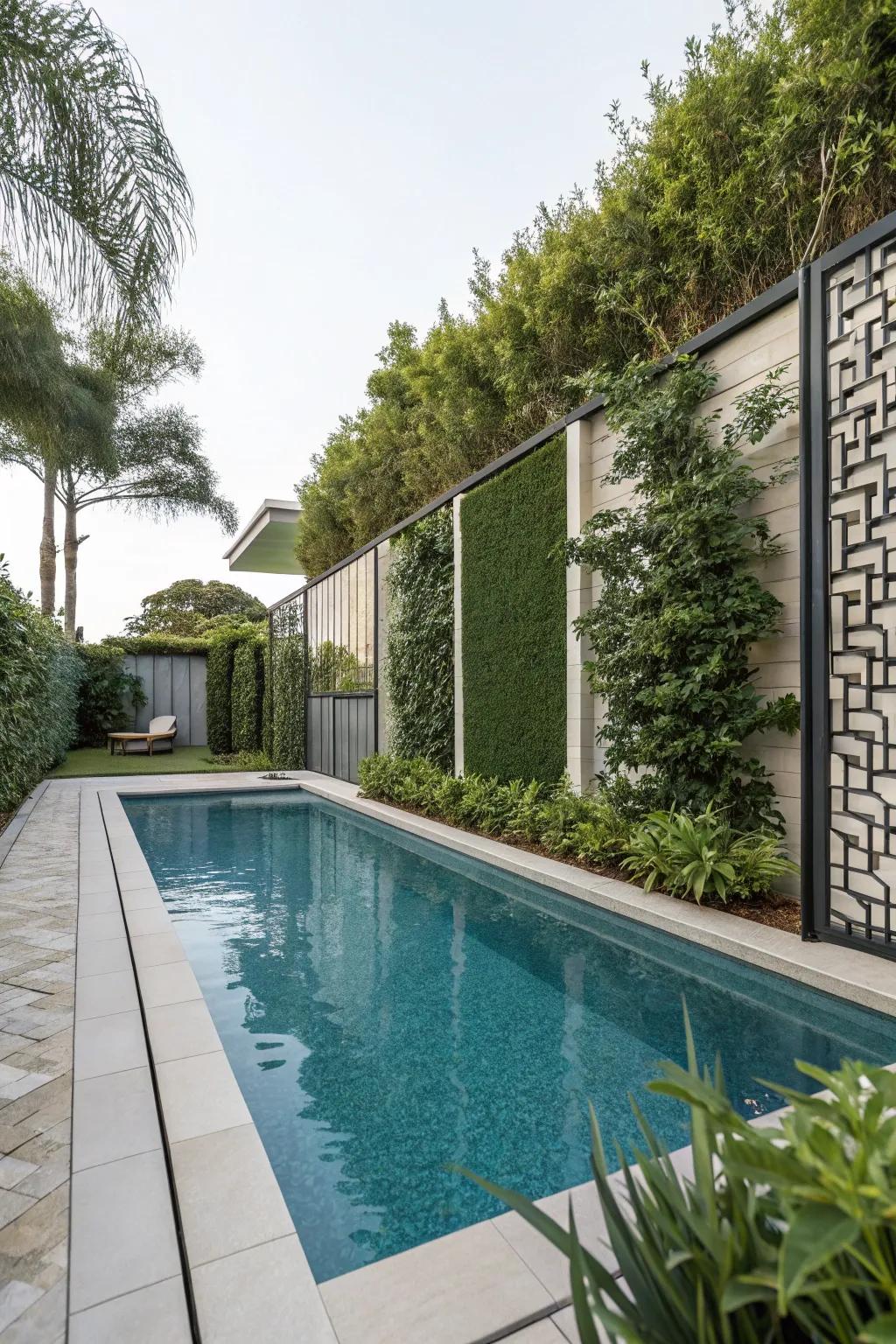 Hidden screens create a secluded and peaceful pool experience.