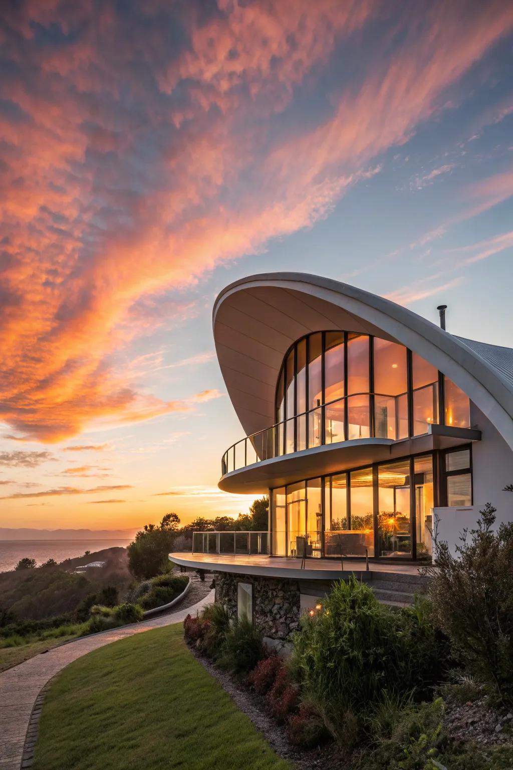 Curved roofs add a modern and fluid aesthetic to any home.