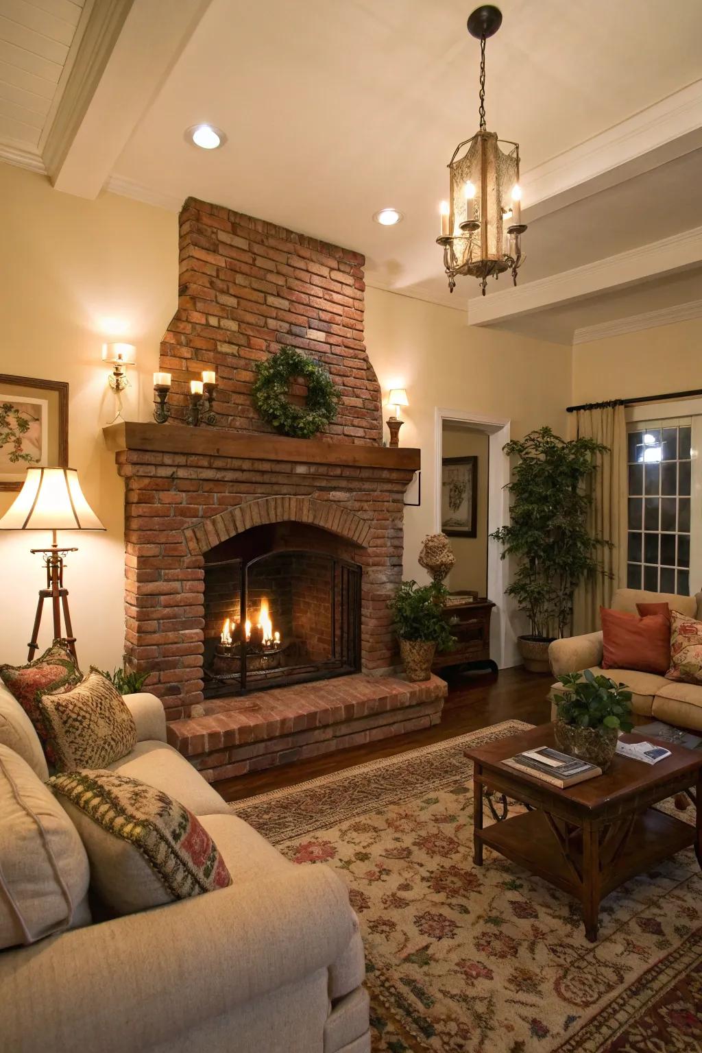 Classic brick fireplaces provide timeless warmth and style.