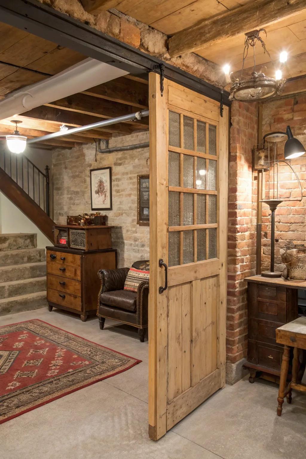 Reused doors add vintage charm and uniqueness.
