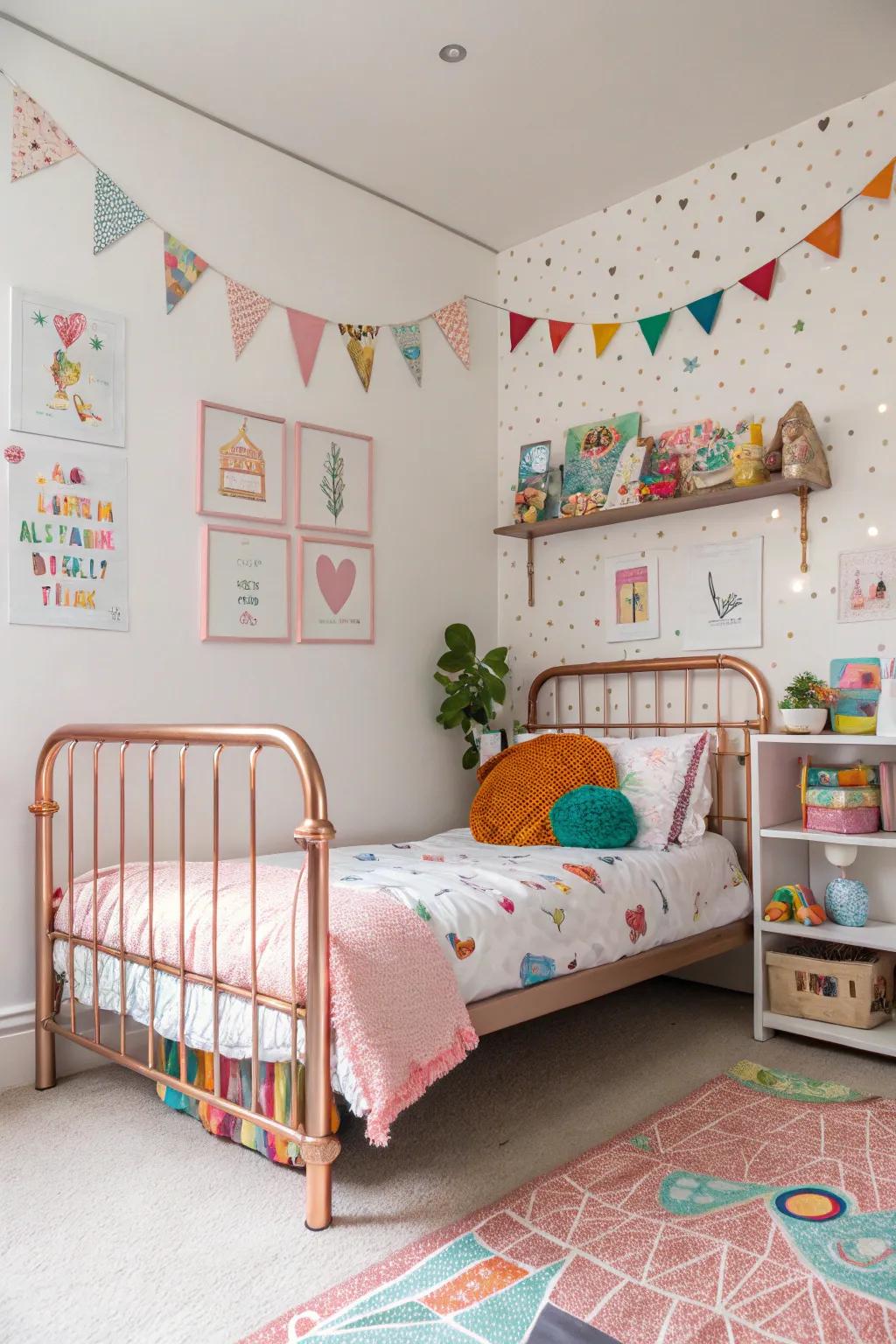 Kids' rooms are made whimsical with rose gold touches.