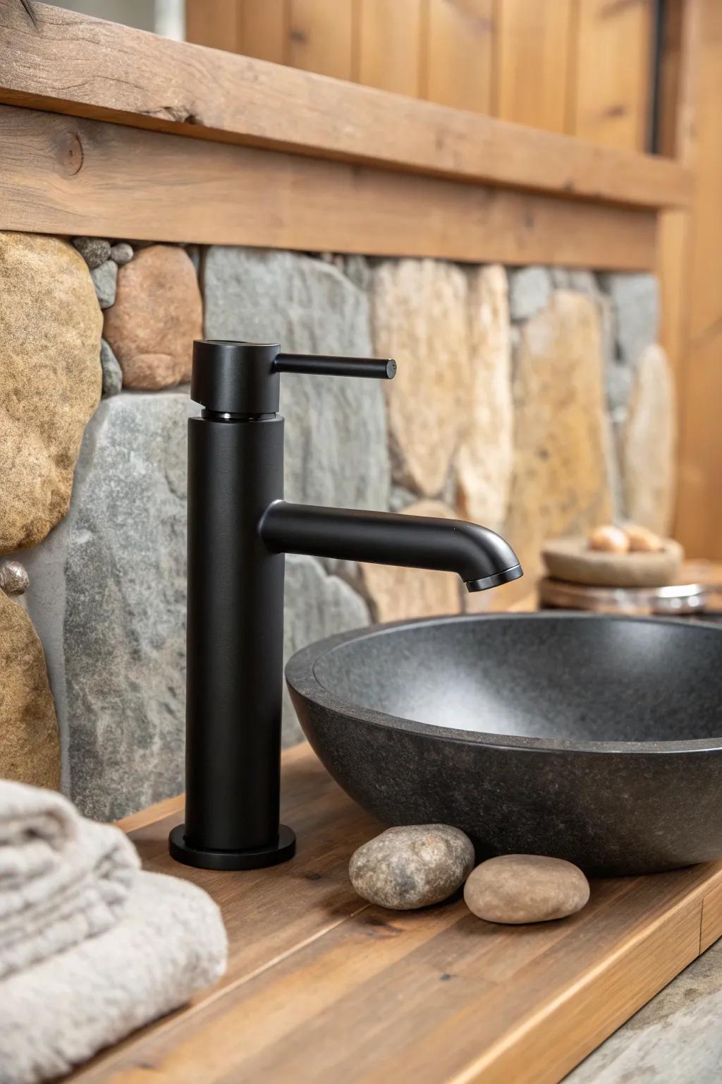 Dark-colored spigots provide a contemporary country vibe.