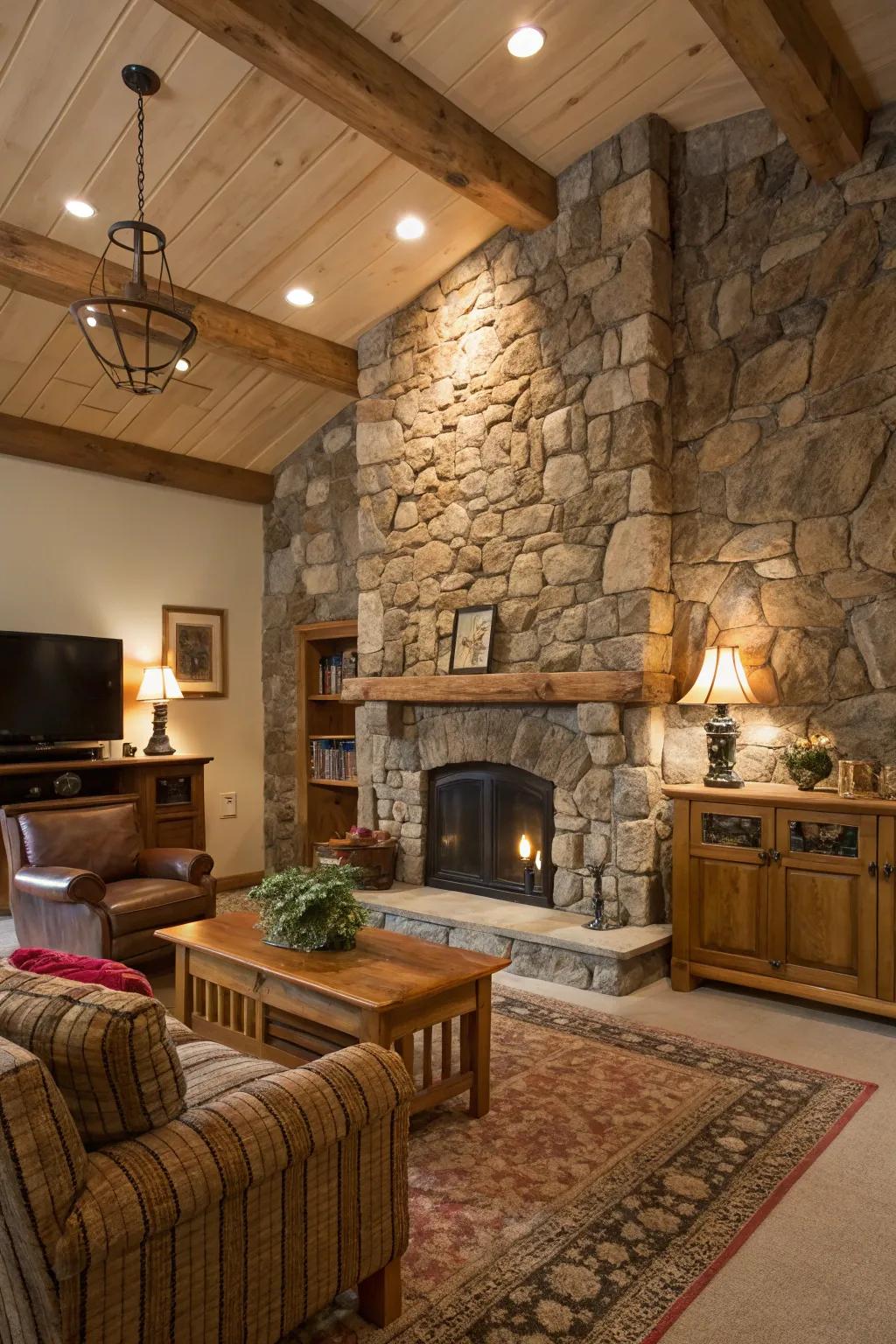 A statement stone wall introduces a dramatic focal feature to the area.