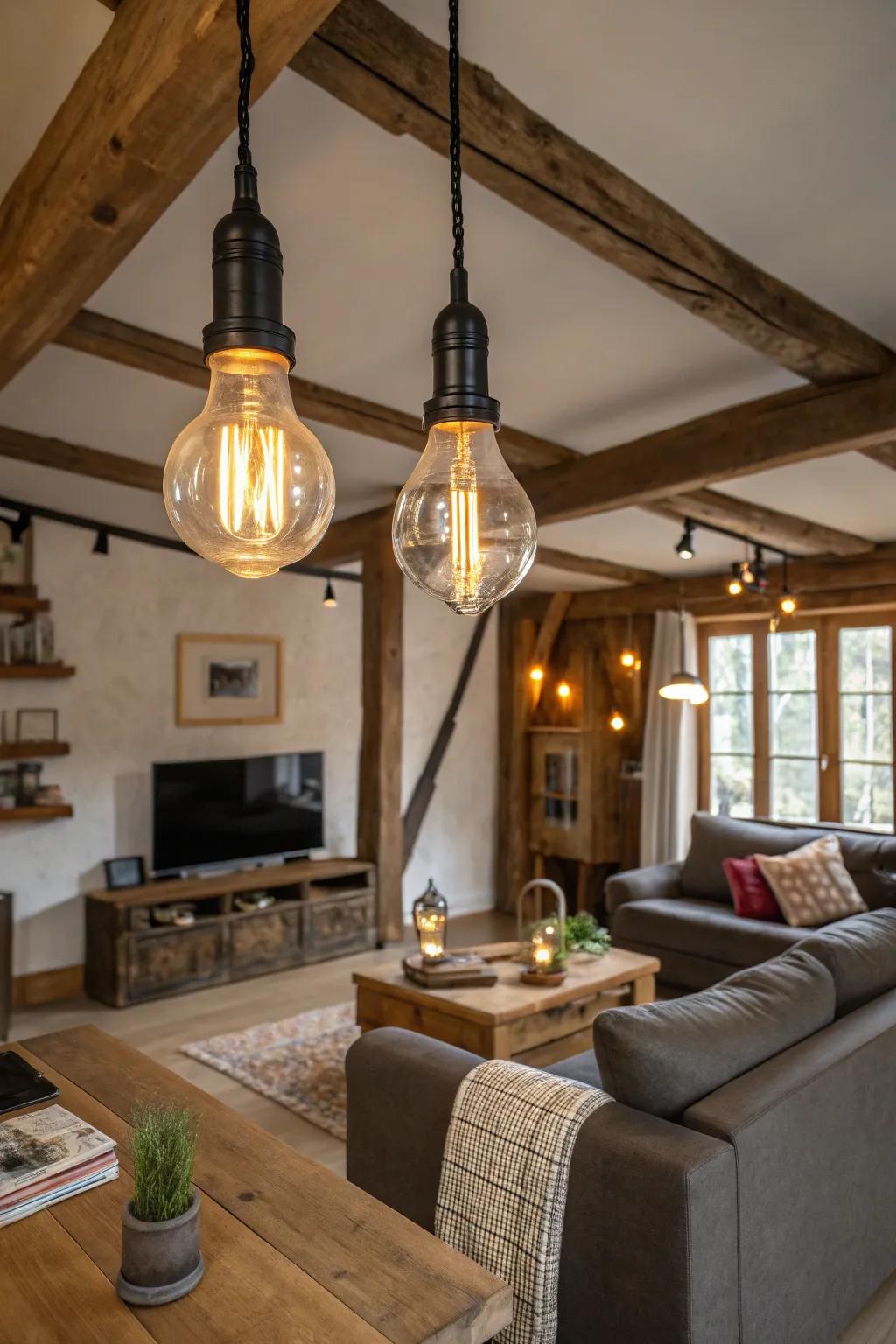 Vintage bulbs within modern fixtures blend the allure of the past with contemporary styling.