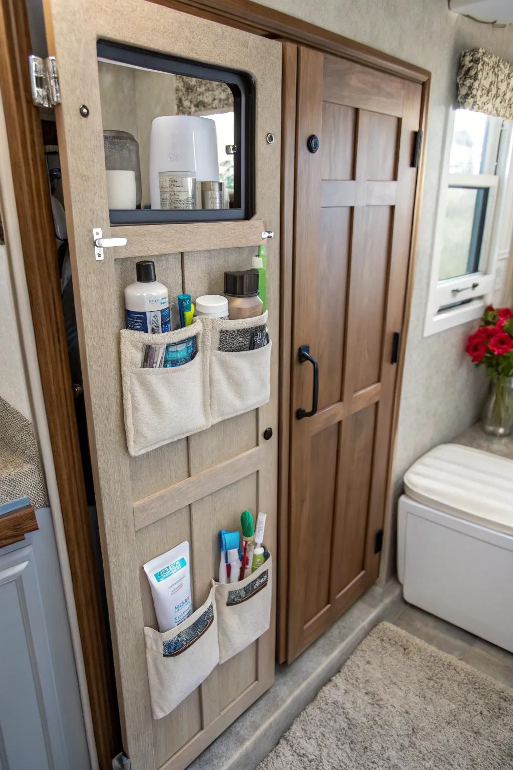 Take full advantage of cabinet doors with storage space pockets.