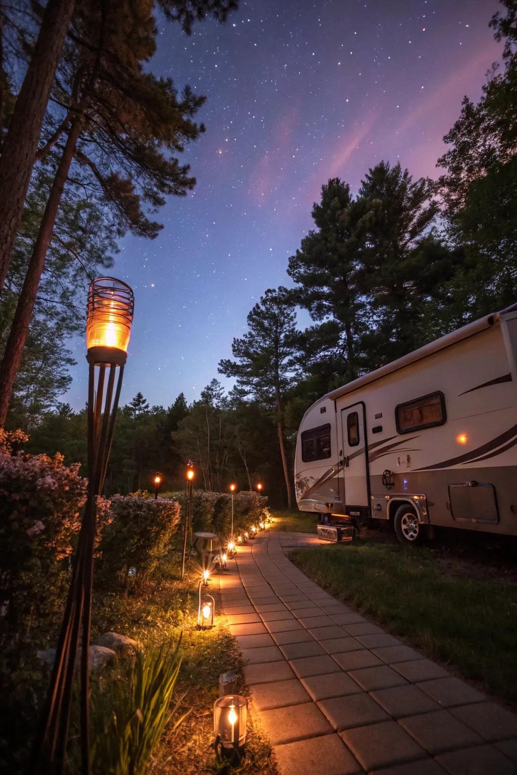 Flame torches add ambiance and practicality.