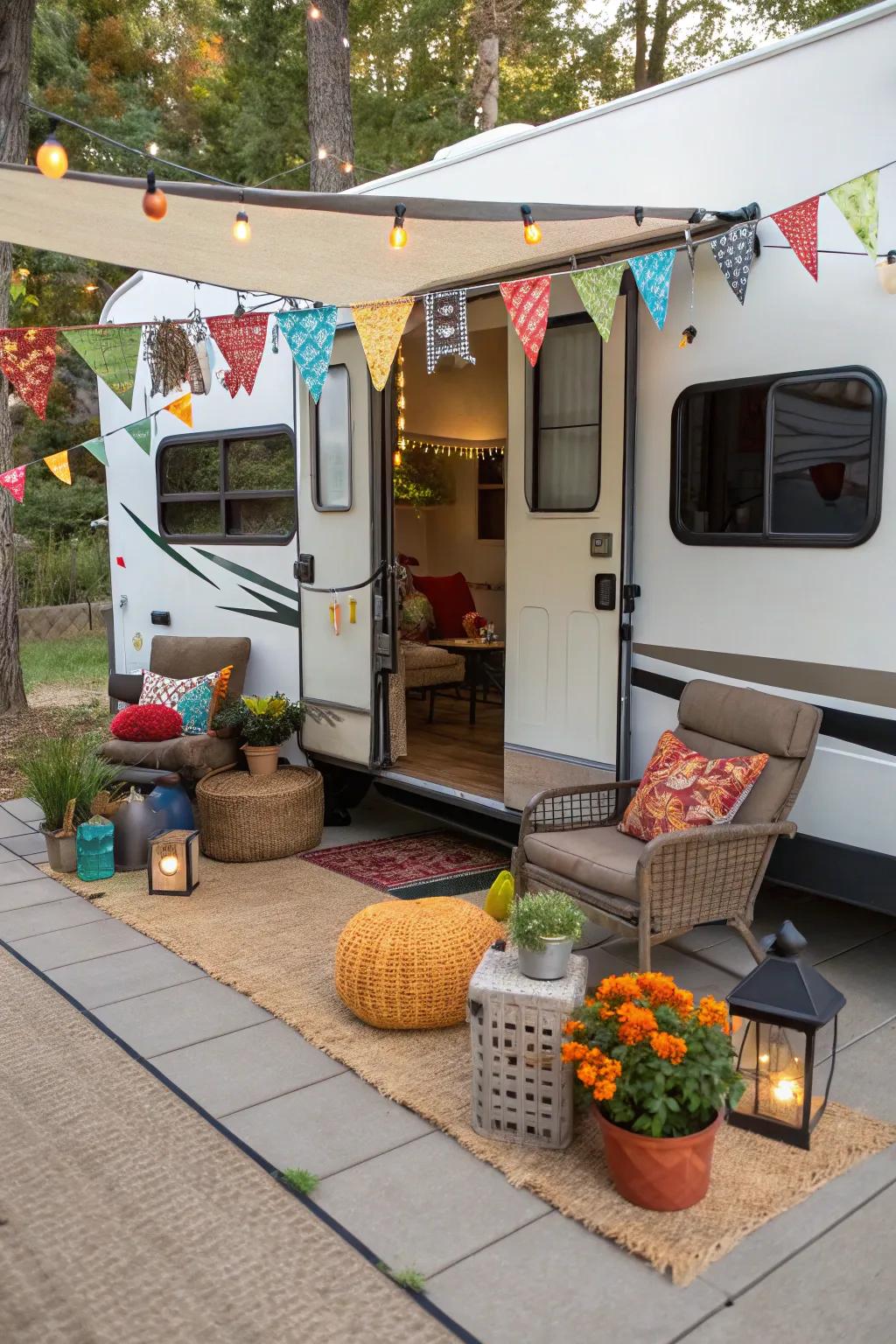 Themed style introduces individuality and charm to your RV patio.