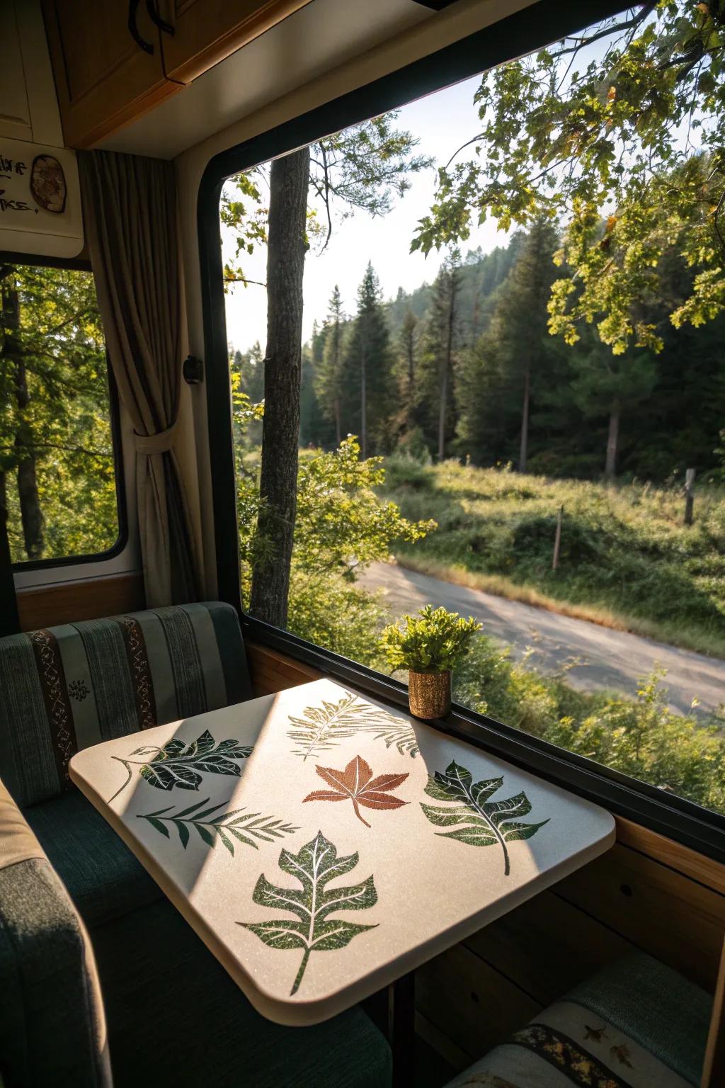 Nature-inspired tables give a playful touch to your RV.