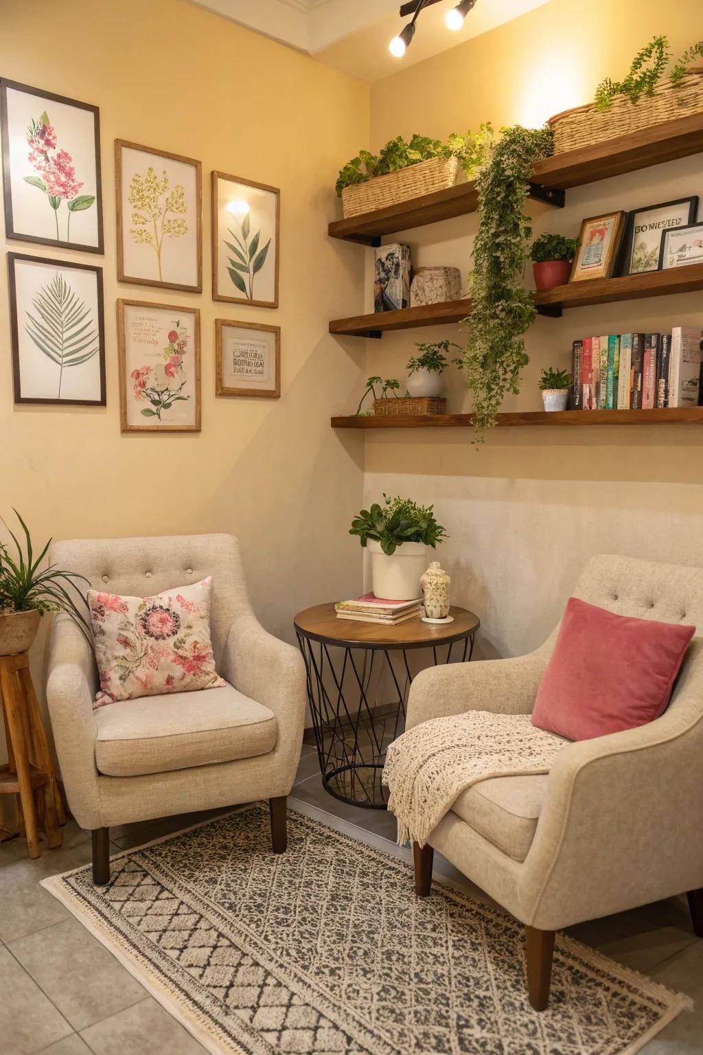 Entice patrons to stay using a comfortable corner.